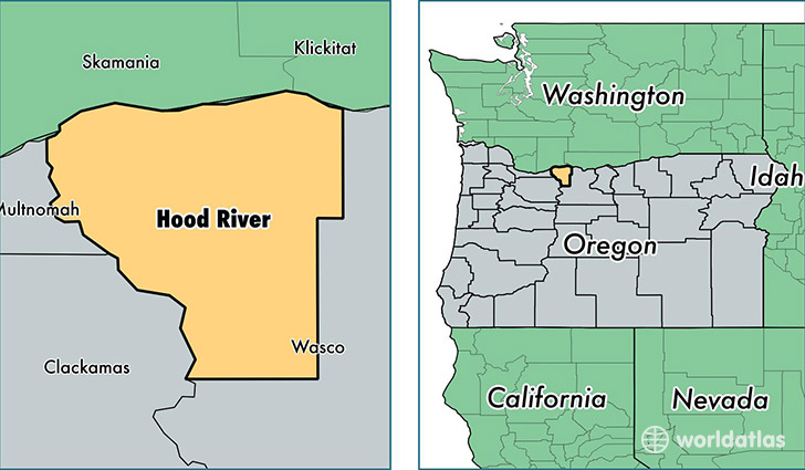 location of Hood River county on a map