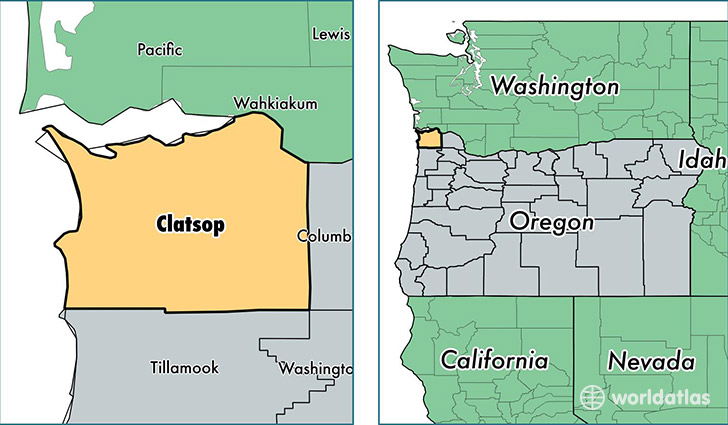 location of Clatsop county on a map