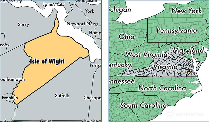 location of Isle of Wight county on a map