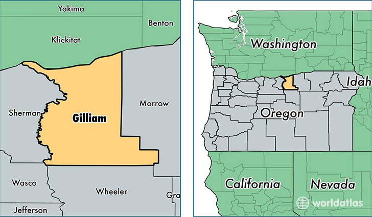 location of Gilliam county on a map