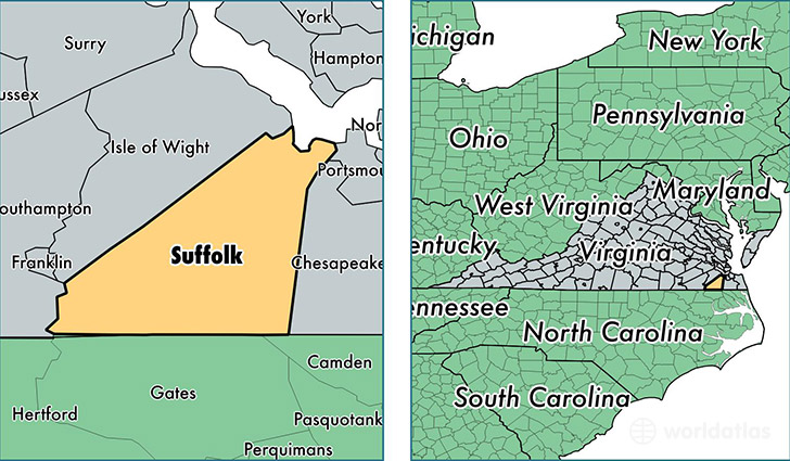 location of Suffolk City county on a map