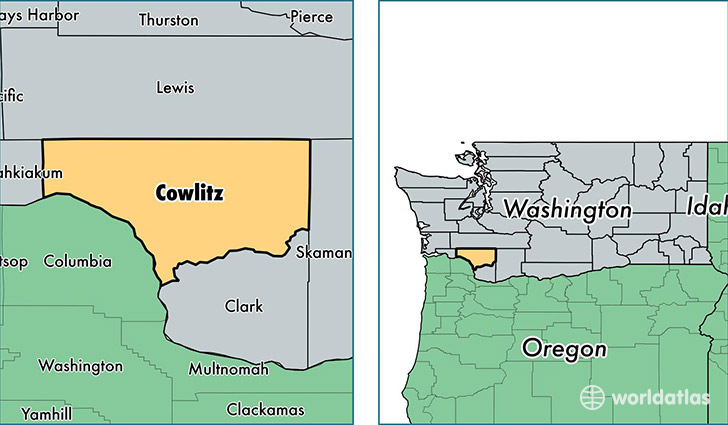 location of Cowlitz county on a map