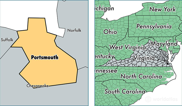 location of Portsmouth City county on a map