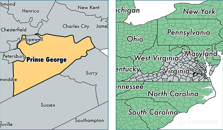 location of Prince George county on a map