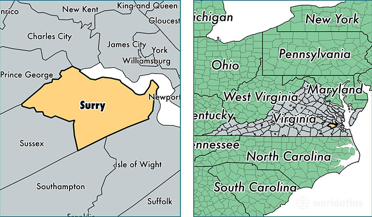 location of Surry county on a map