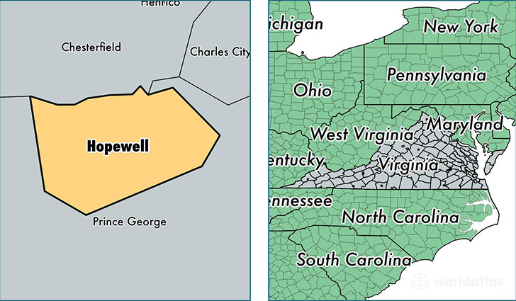 location of Hopewell City county on a map