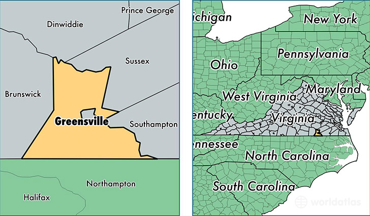 location of Greensville county on a map