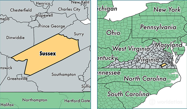 location of Sussex county on a map