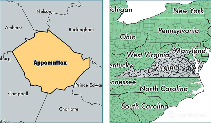 location of Appomattox county on a map