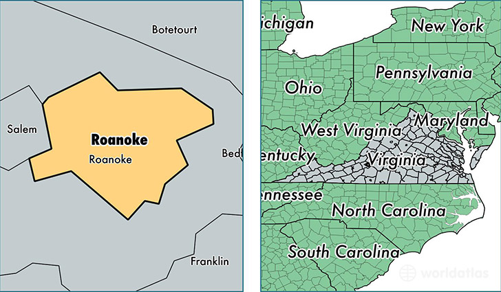 location of Roanoke City county on a map