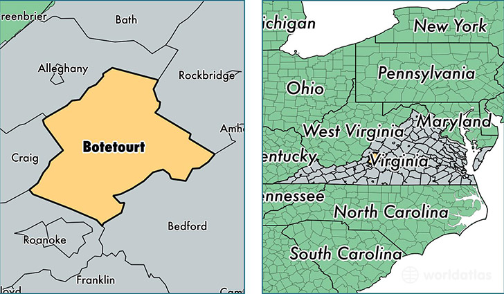 location of Botetourt county on a map