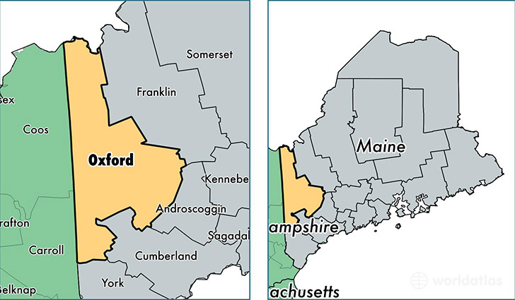 location of Oxford county on a map