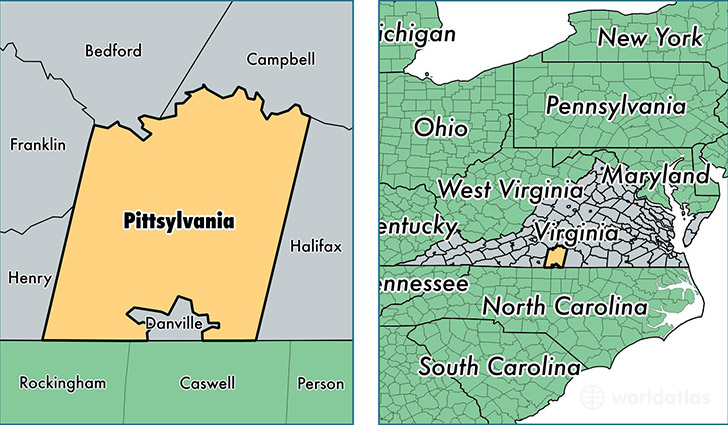 location of Pittsylvania county on a map