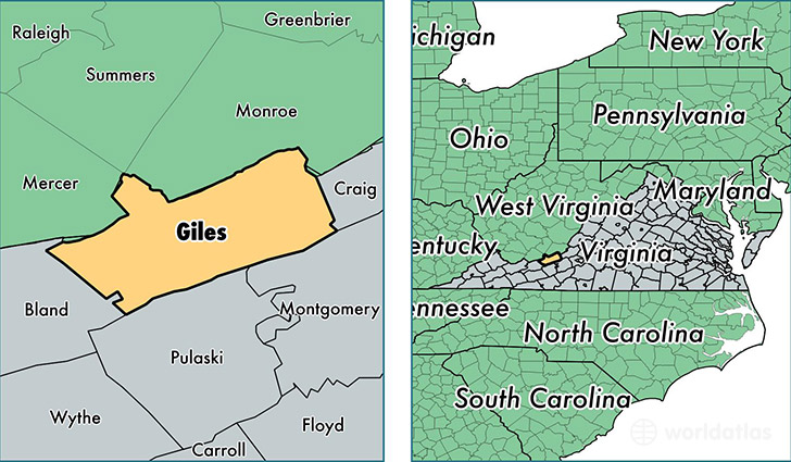 location of Giles county on a map