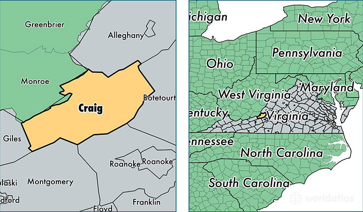 location of Craig county on a map