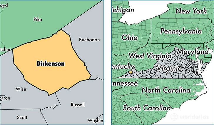 location of Dickenson county on a map