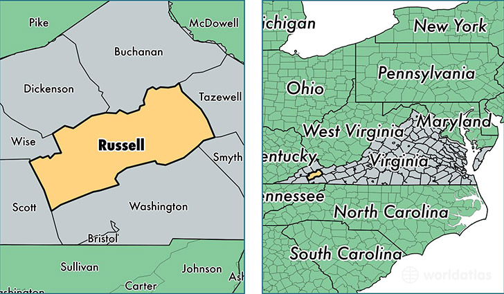 location of Russell county on a map