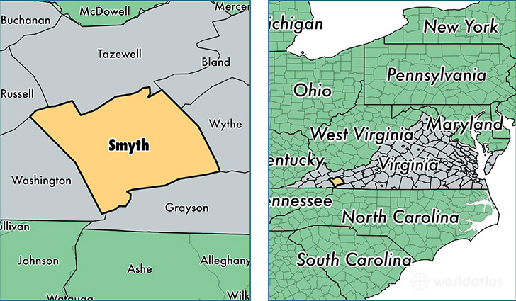 location of Smyth county on a map