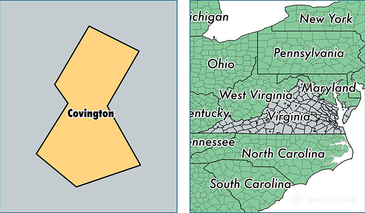 location of Covington City county on a map
