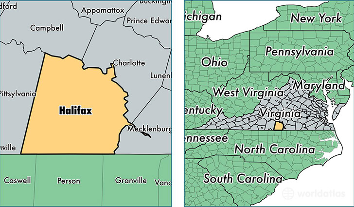 location of Halifax county on a map