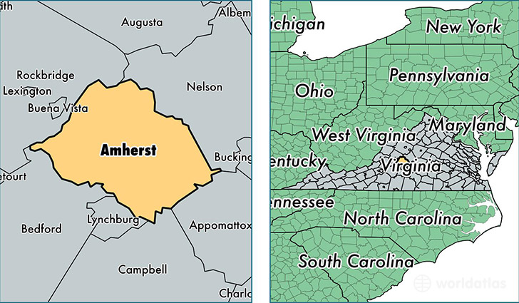 location of Amherst county on a map