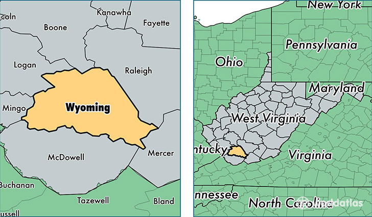 location of Wyoming county on a map