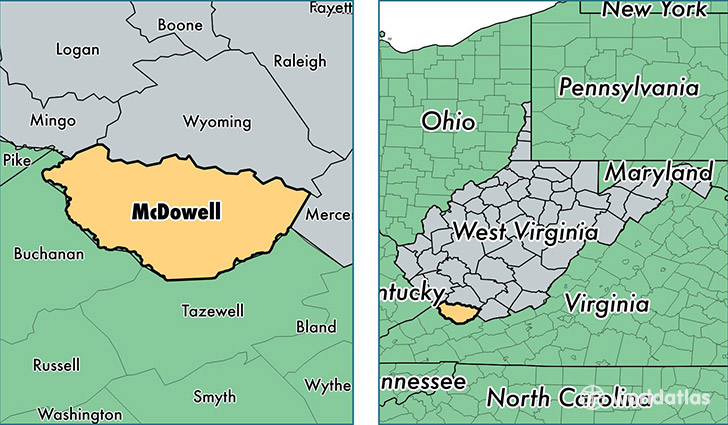 location of McDowell county on a map