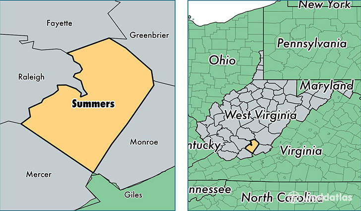 location of Summers county on a map