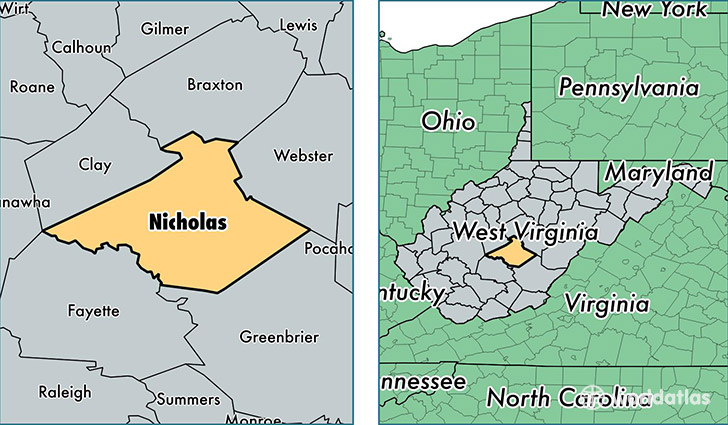 location of Nicholas county on a map