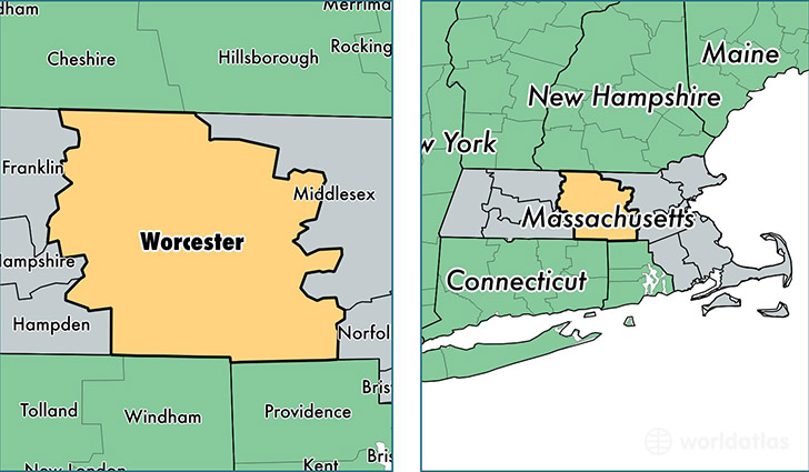 location of Worcester county on a map