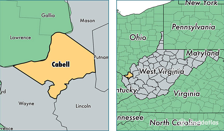 location of Cabell county on a map