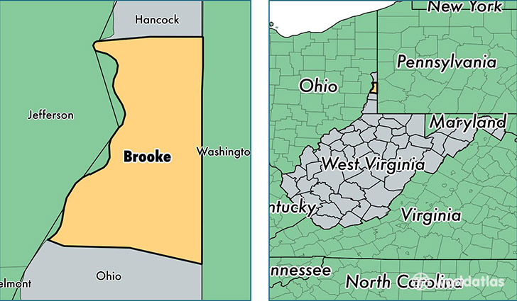 location of Brooke county on a map
