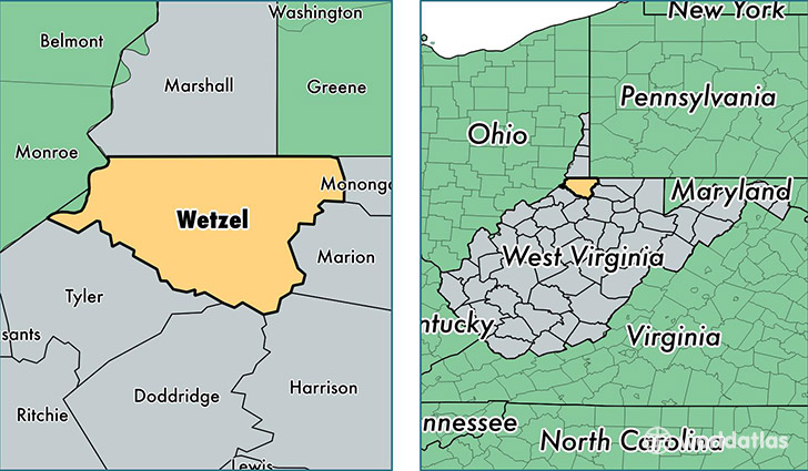 location of Wetzel county on a map