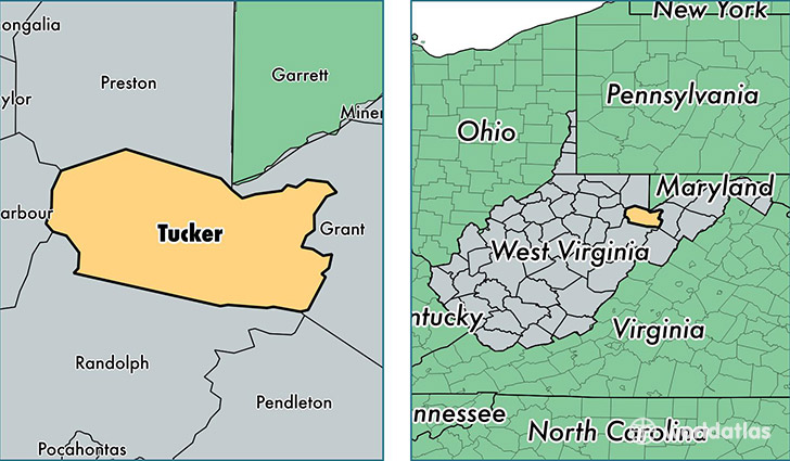 location of Tucker county on a map