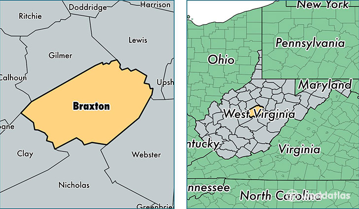 location of Braxton county on a map