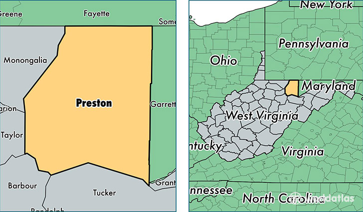 location of Preston county on a map