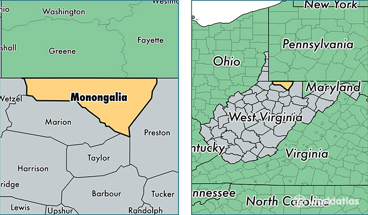 location of Monongalia county on a map