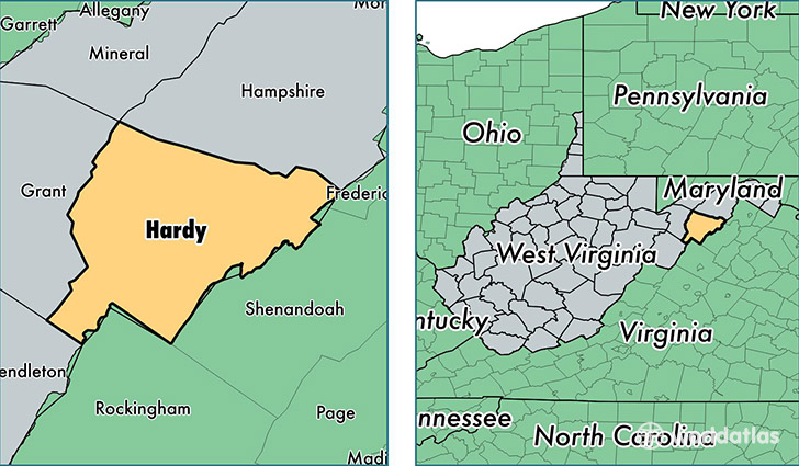 location of Hardy county on a map