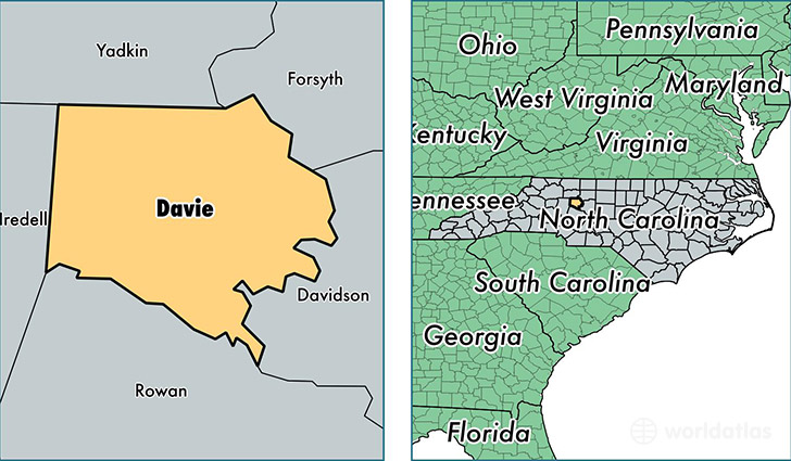 location of Davie county on a map