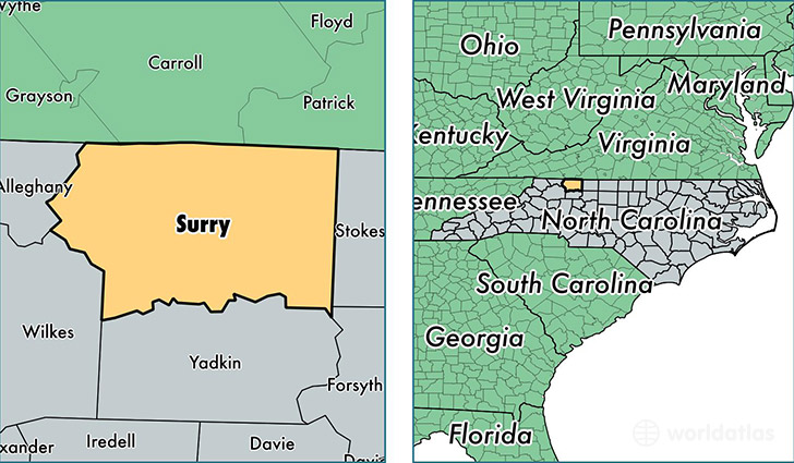 location of Surry county on a map