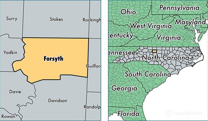 location of Forsyth county on a map