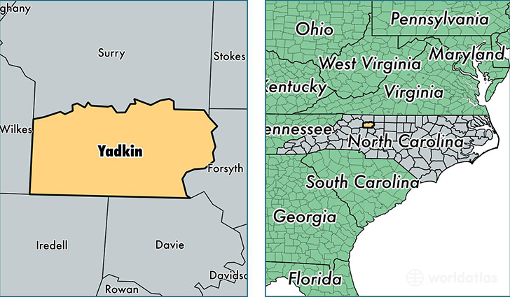 location of Yadkin county on a map