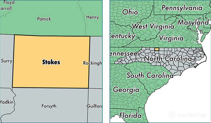 location of Stokes county on a map