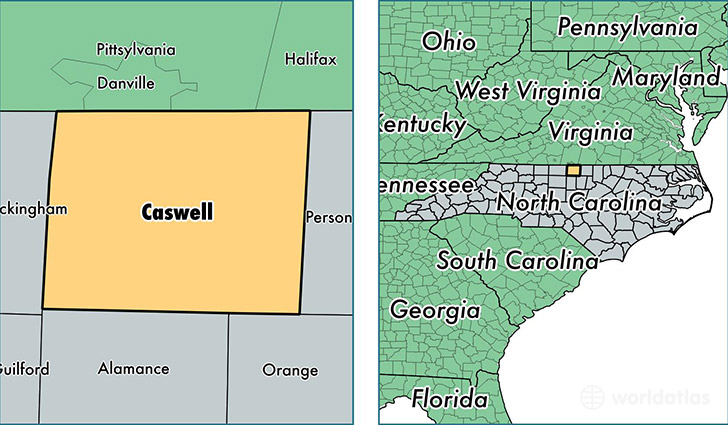 location of Caswell county on a map