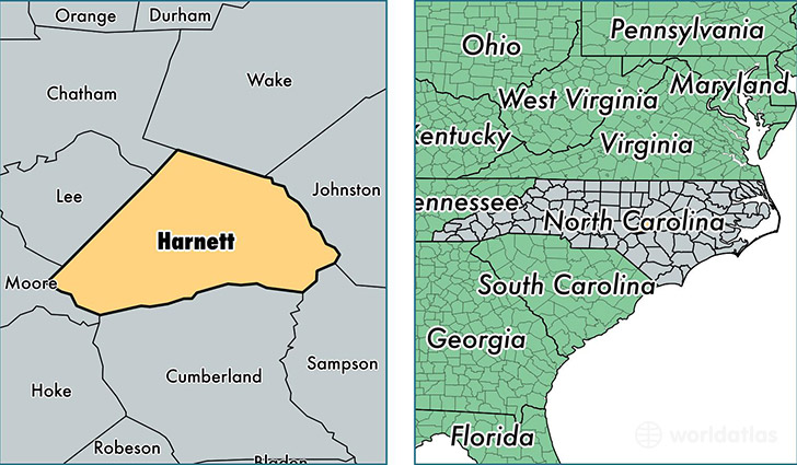 location of Harnett county on a map