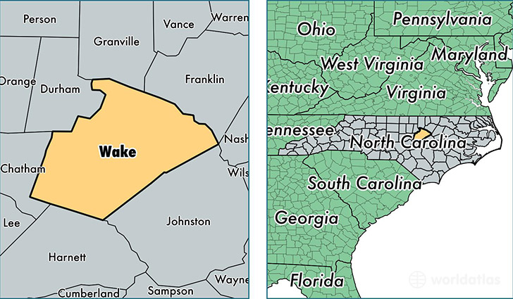 location of Wake county on a map