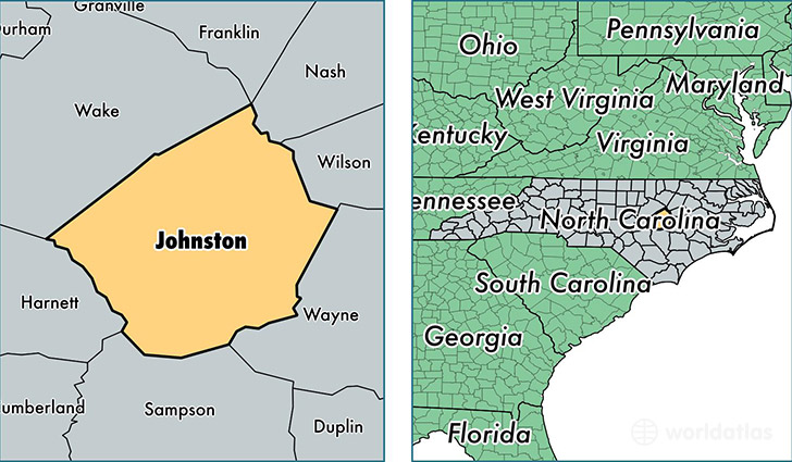 location of Johnston county on a map