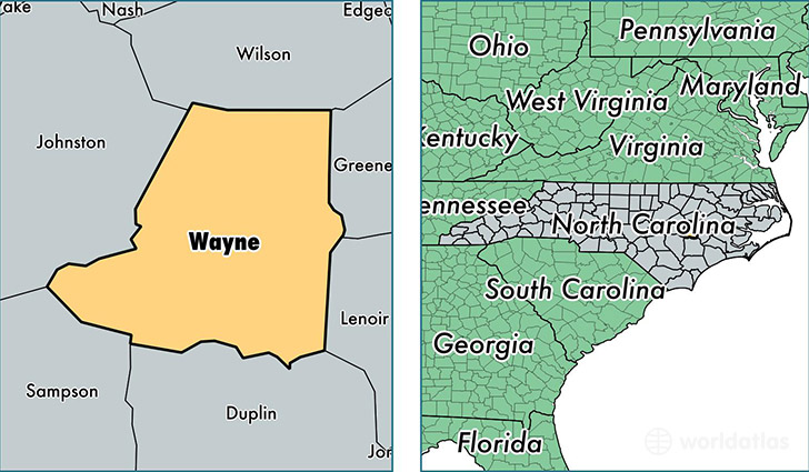 location of Wayne county on a map