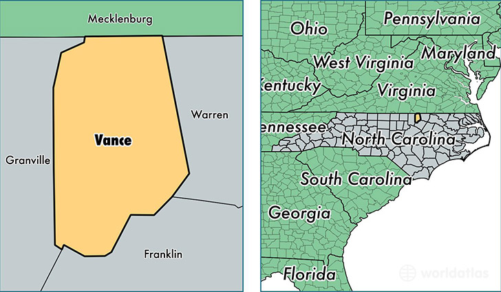 location of Vance county on a map