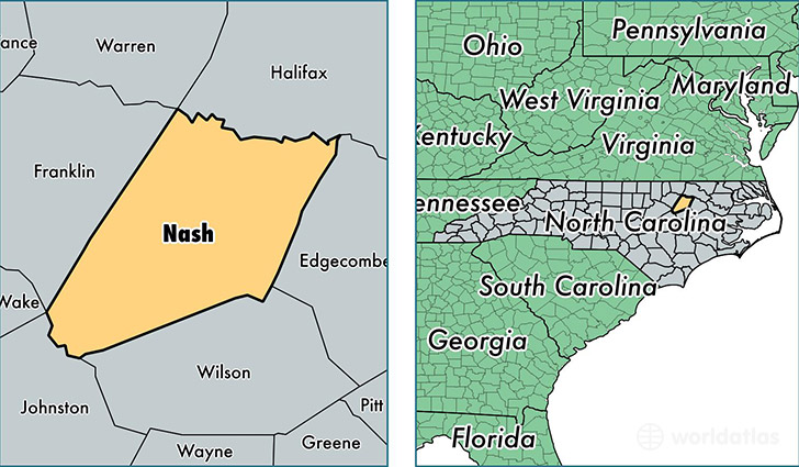 location of Nash county on a map